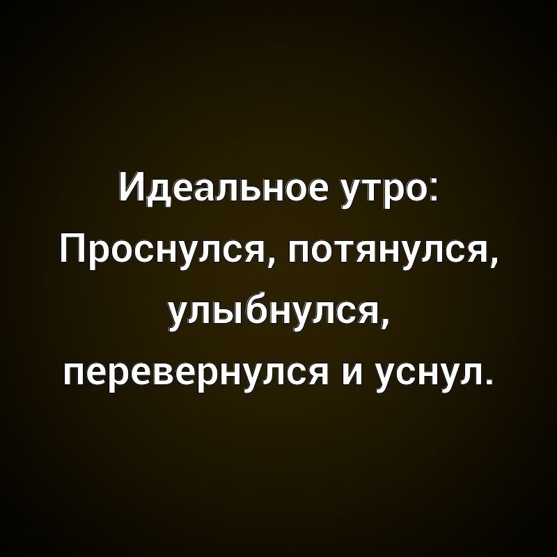 Идеальное утро: Проснулся, потянулся, улыбнулся, перевернулся и уснул.