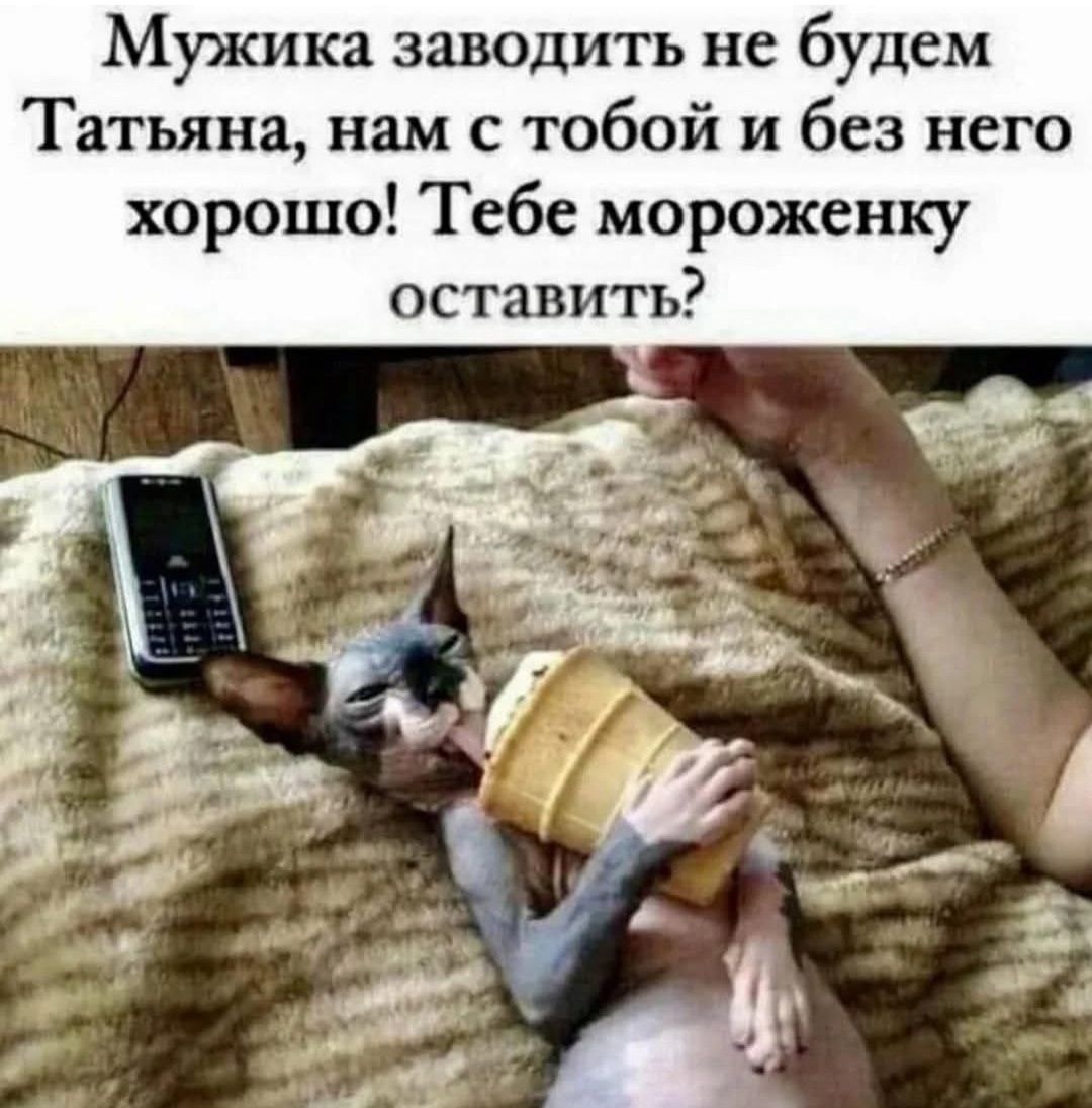 Мужика заводить не будем\nТатьяна, нам с тобой и без него хорошо! Тебе мороженку оставить?