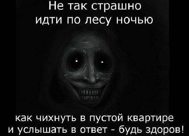 Не так страшно идти по лесу ночью как чихнуть в пустой квартире и услышать в ответ - будь здоров!