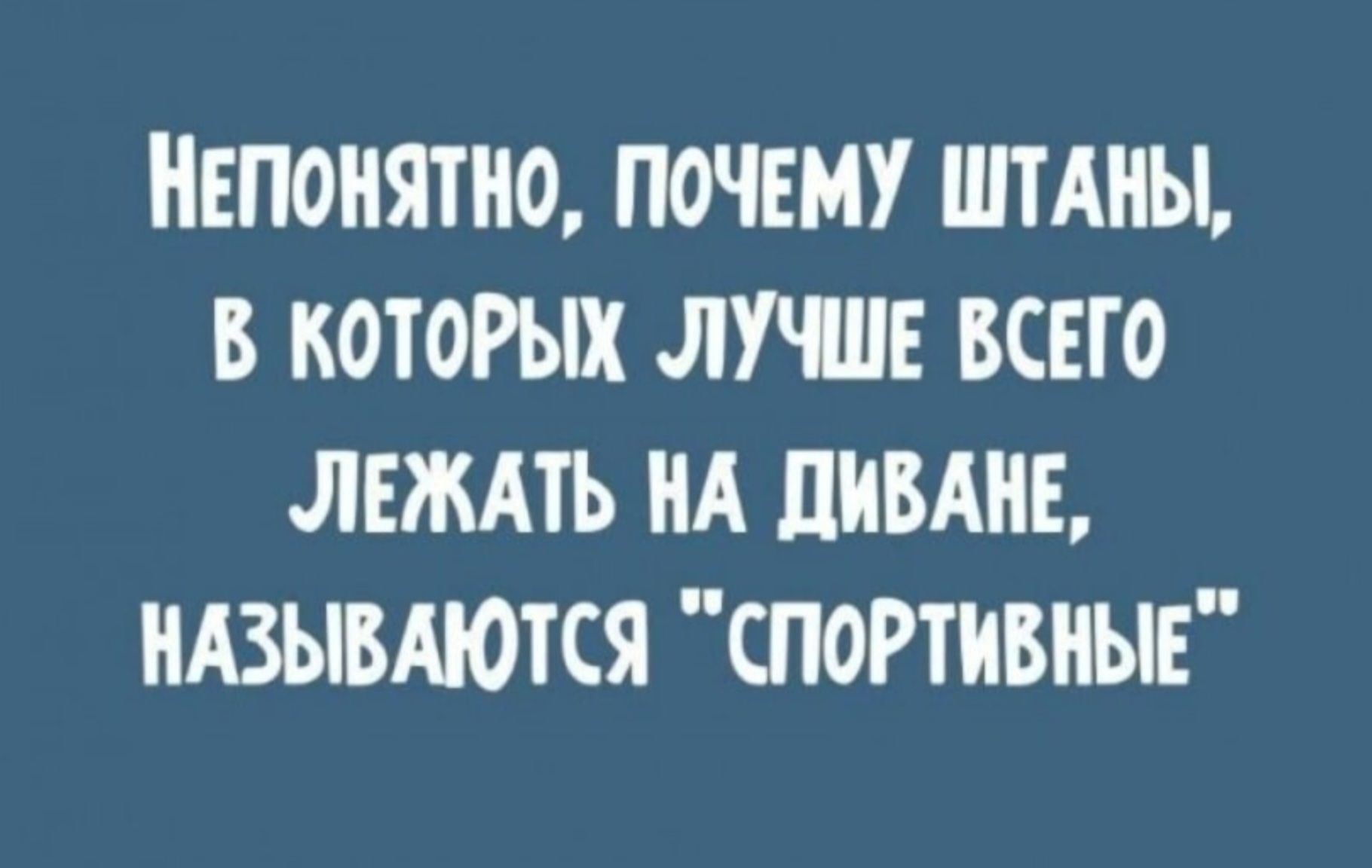 НЕПОНЯТНО, ПОЧЕМУ ШТАНЫ, В КОТОРЫХ ЛУЧШЕ ВСЕГО ЛЕЖАТЬ НА ДИВАНЕ, НАЗЫВАЮТСЯ 