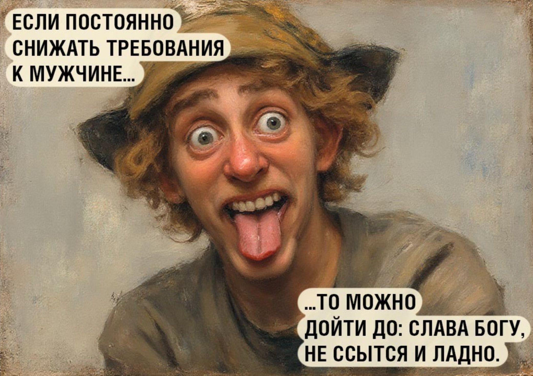 Если постоянно снижать требования к мужчине... то можно дойти до: слава Богу, не сысаться и ладно.