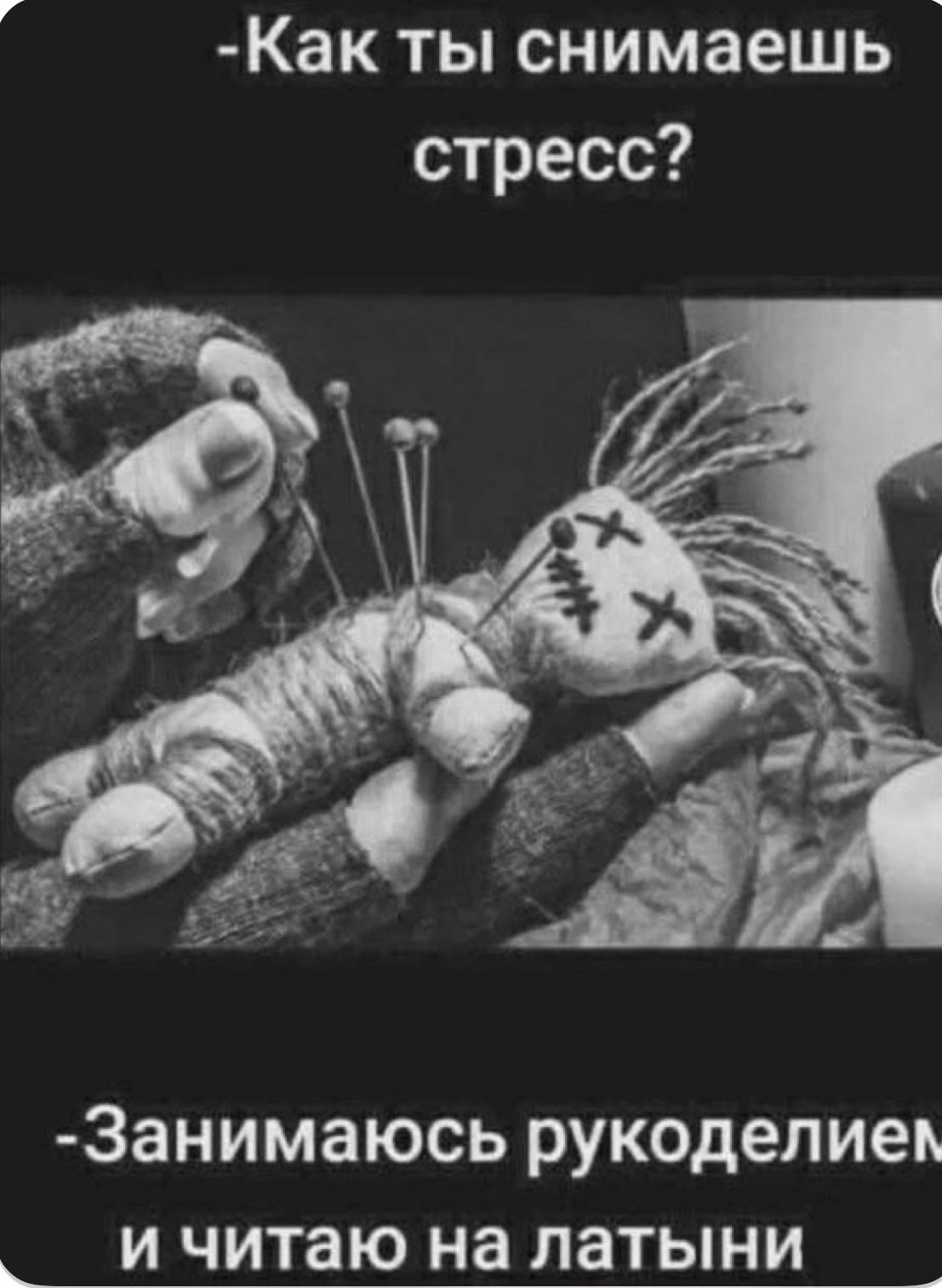 -Как ты снимаешь стресс?
-Занимаюсь рукоделием и читаю на латини