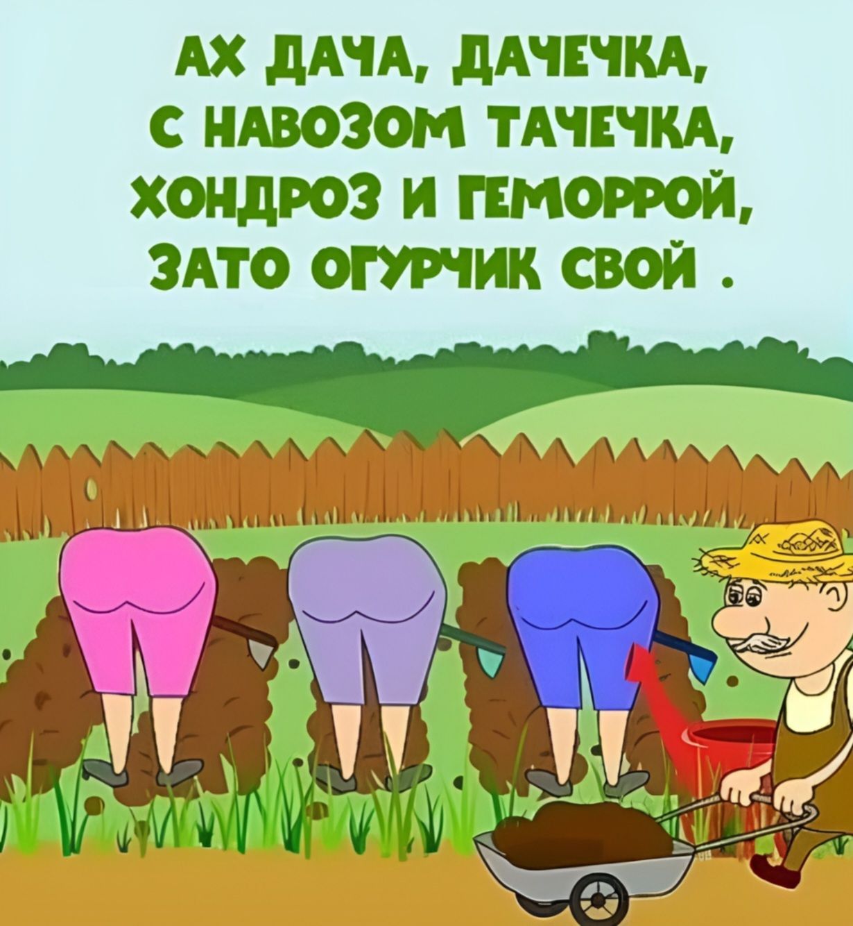 АХ ДАЧА, ДАЧЕЧКА, С НАВОЗОМ ТАЧЕЧКА, ХОНДРОЗ И ГЕМОРРОЙ, ЗАТО ОГУРЧИК СВОЙ .