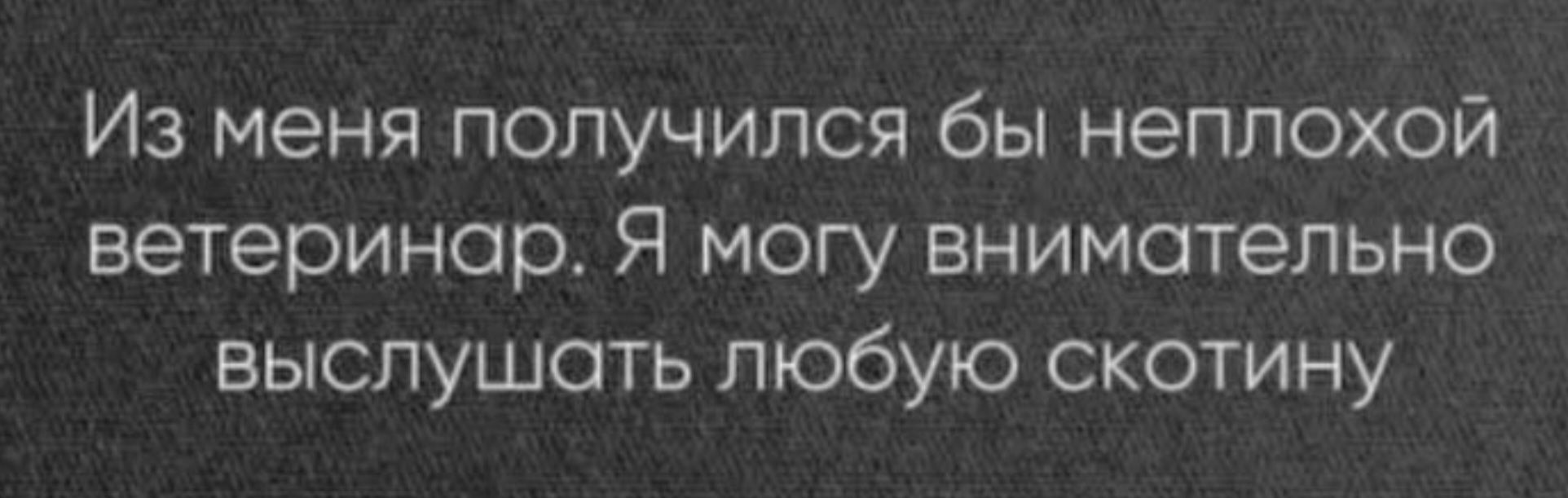Из меня получился бы неплохой ветеринар. Я могу внимательно выслушать любую скотину