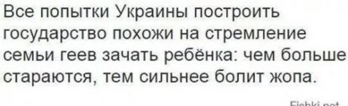 Все попытки Украины построить государство похожи на стремление семьи геев зачать ребенка чем больше стараются тем сильнее болит жопа