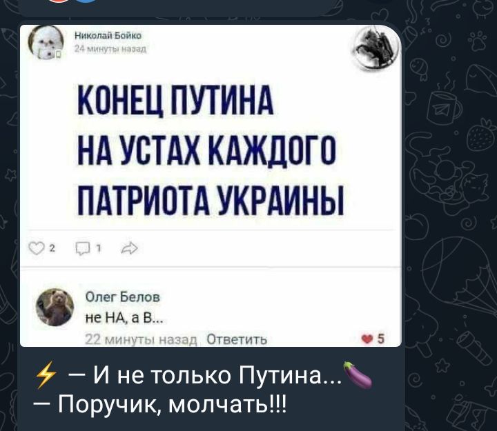 КОНЕЦ ПУТИНА НА УСТАХ КАЖДОГО ПАТРИОТА УКРАИНЫ сливеше И не только Путина Поручик молчать