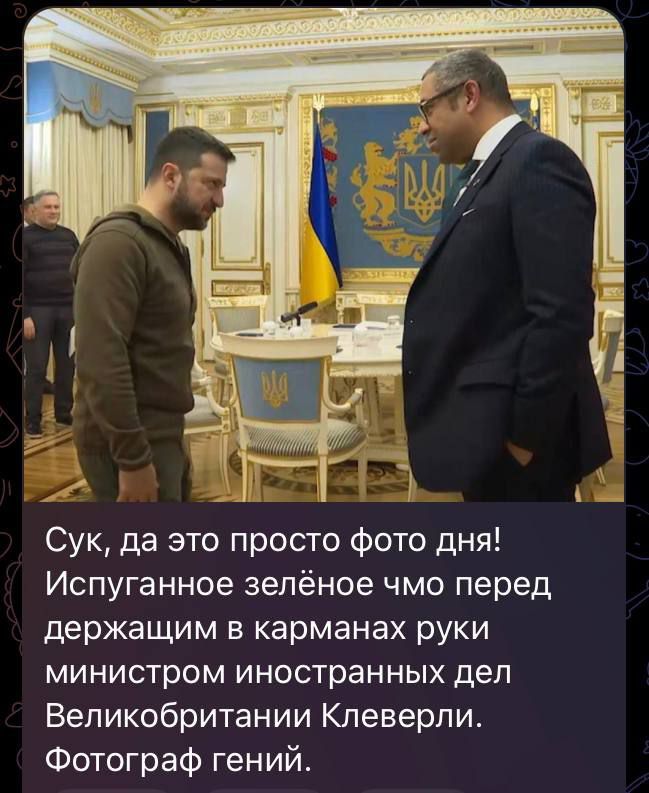 Сук да это просто фото дня Испуганное зелёное чмо перед держащим в карманах руки министром иностранных дел Великобритании Клеверпи Фотограф гений