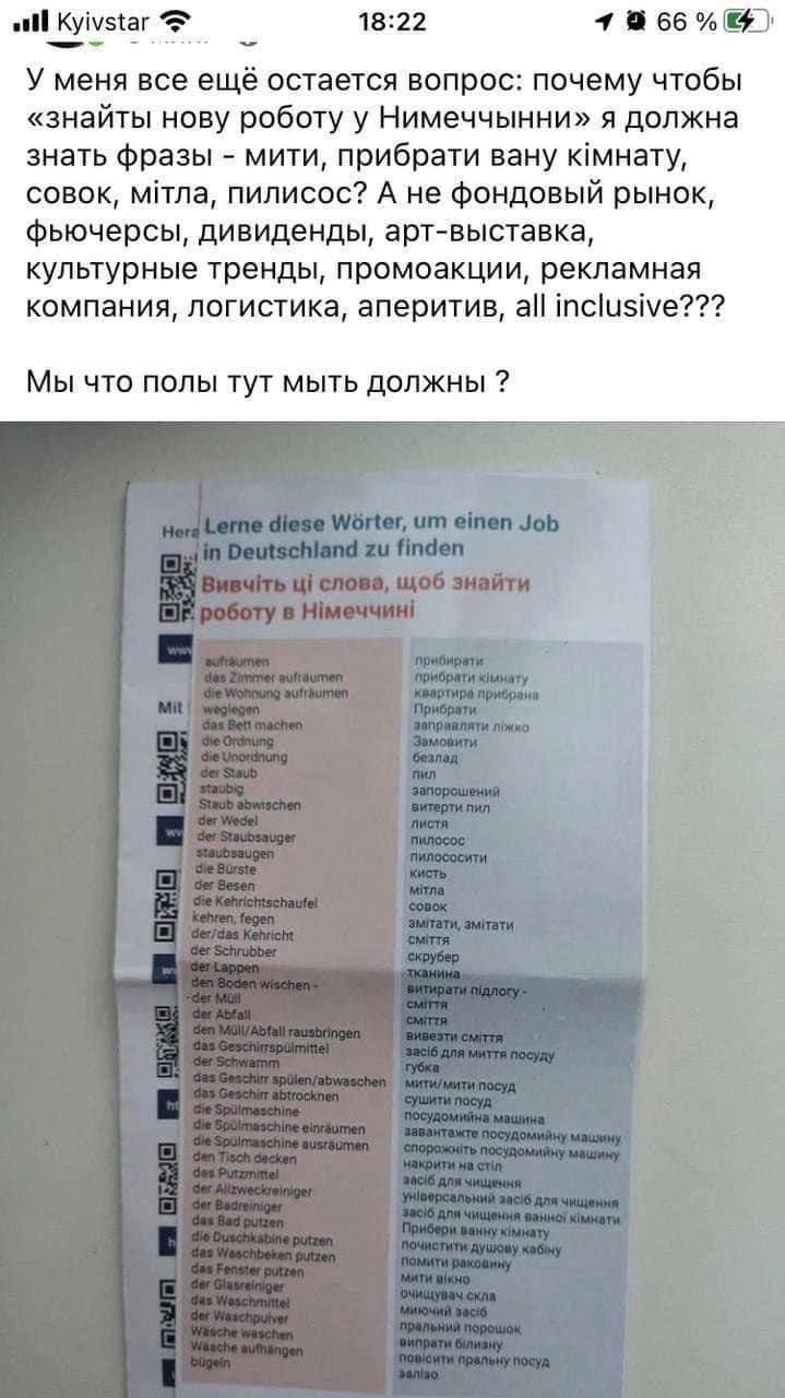 кунэш 1 66 ШЗ У меня все ещё остатся вопрос почему чтпбы знайты нову роботу у Нимеччыини я должна знань фразы ми1и прибрати вану кімнату совок мітпа пиписос А не Фондовый рынок Фьючерсы дивиденды арт выставка культурные тренды промоакции рекламная компания логистика аперитив а іпсіиэіуе Мы что попы туг мыть должны