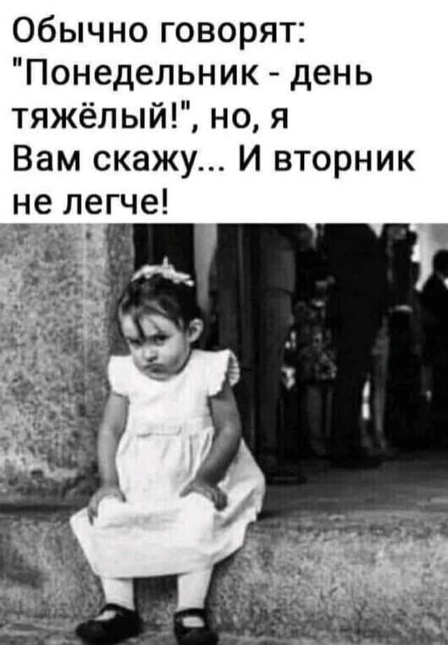 Обычно говорят Понедельник день тяжёлый но я Вам скажу И вторник егче