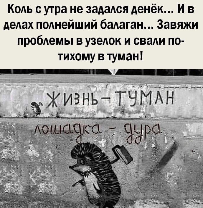 Кодь с утра не задаюя денёк И в деАах поднейший бадаган Завяжи пробемы в узеюк и свади по тихому в туман _ г Жизнь Т МАН
