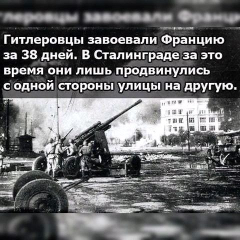 Гитлеровцы завоевали Францию за 38 дней В Сталинграде за это время они лишь продвинулись с одной стороны улицы на другую