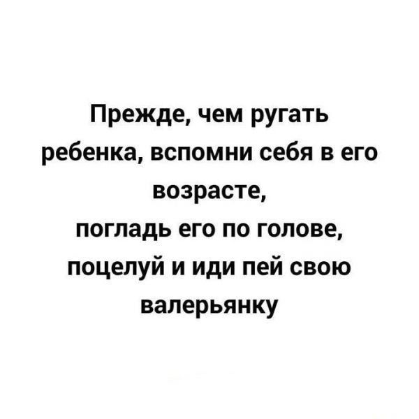 Прежде чем ругать ребенка вспомни себя в его возрасте ПОГПадЬ его ПО ГОЛОВЕ поцелуй и иди пей свою валерьянку