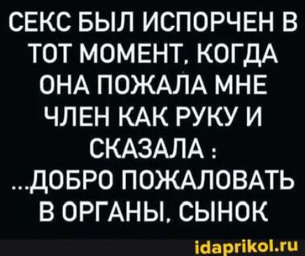 СЕКС БЫЛ ИСПОРЧЕН В ТОТ МОМЕНТ КОГДА ОНА ПОЖАЛА МНЕ ЧЛЕН КАК РУКУ И СКАЗАЛА ДОБРО ПОЖАЛОВАТЬ В ОРГАНЫ СЫНОК 1аргикоги