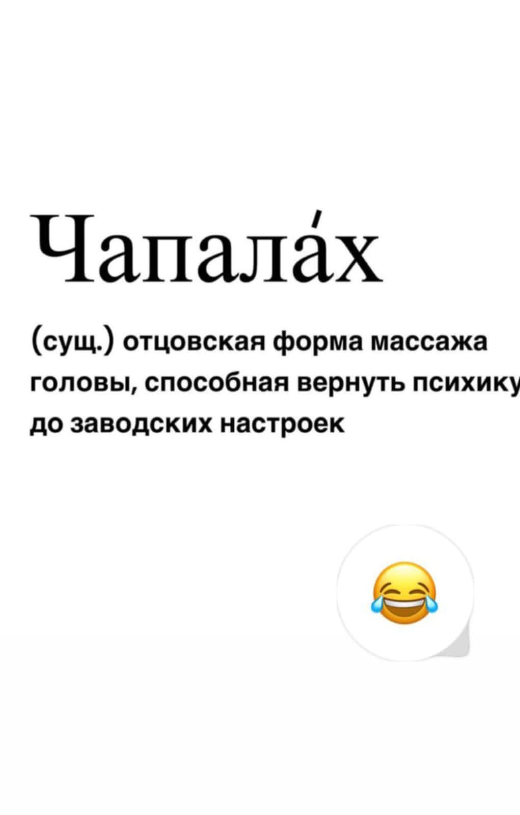 Чапалах
(сущ.) отцовская форма массажа головы, способная вернуть психику до заводских настроек