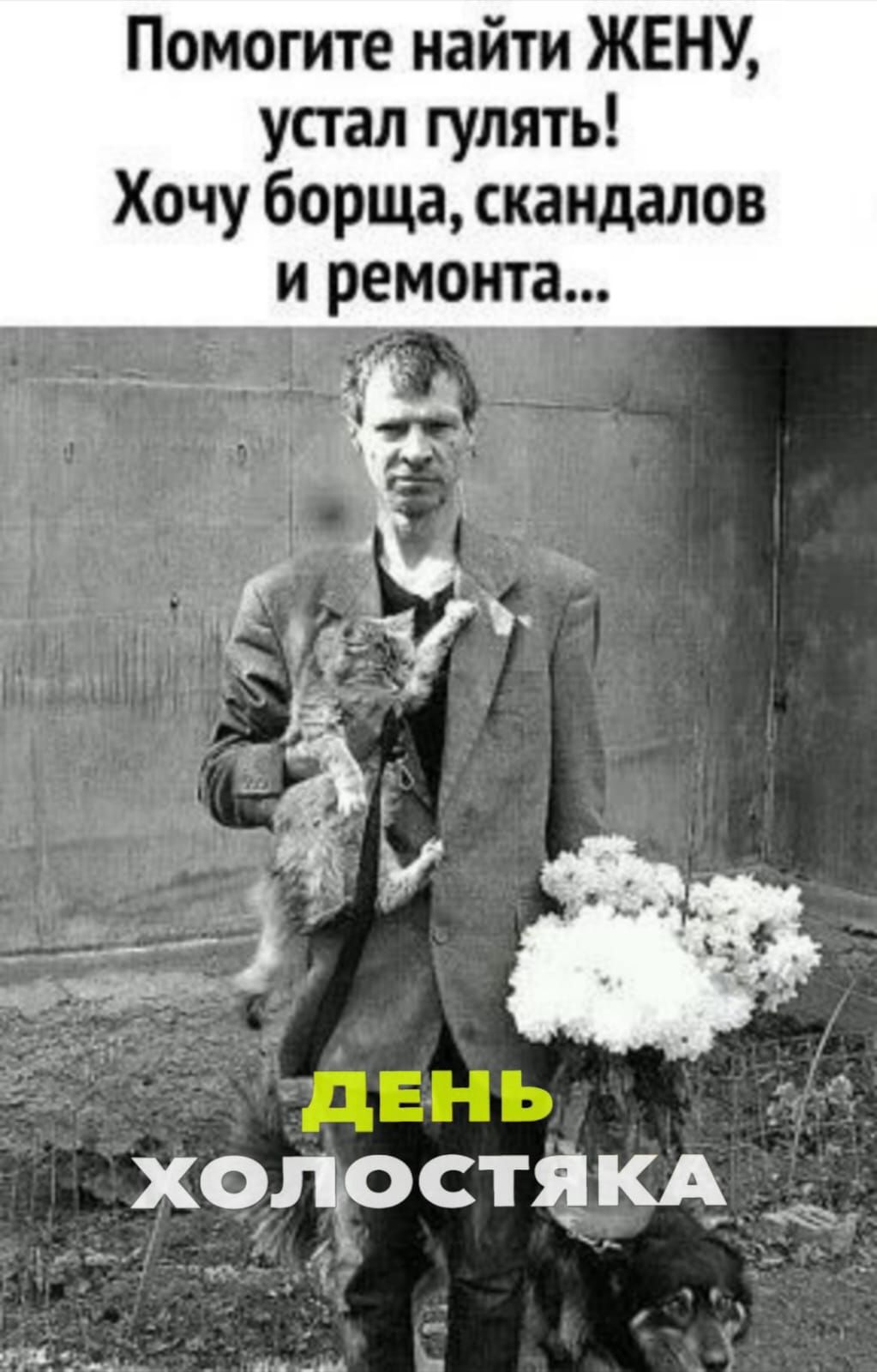 Помогите найти ЖЕНУ, устал гулять! Хочу борща, скандалов и ремонта... ДЕНЬ ХОЛОСТЯКА