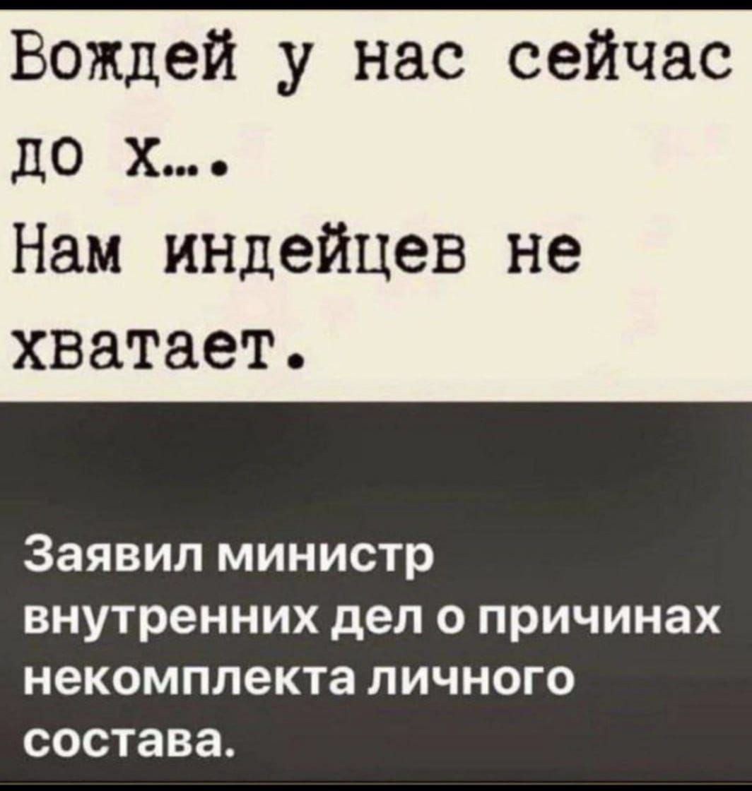 Вожжей у нас сейчас до х... Нам индейцев не хватает. Заявил министр внутренних дел о причинах некомплекта личного состава.