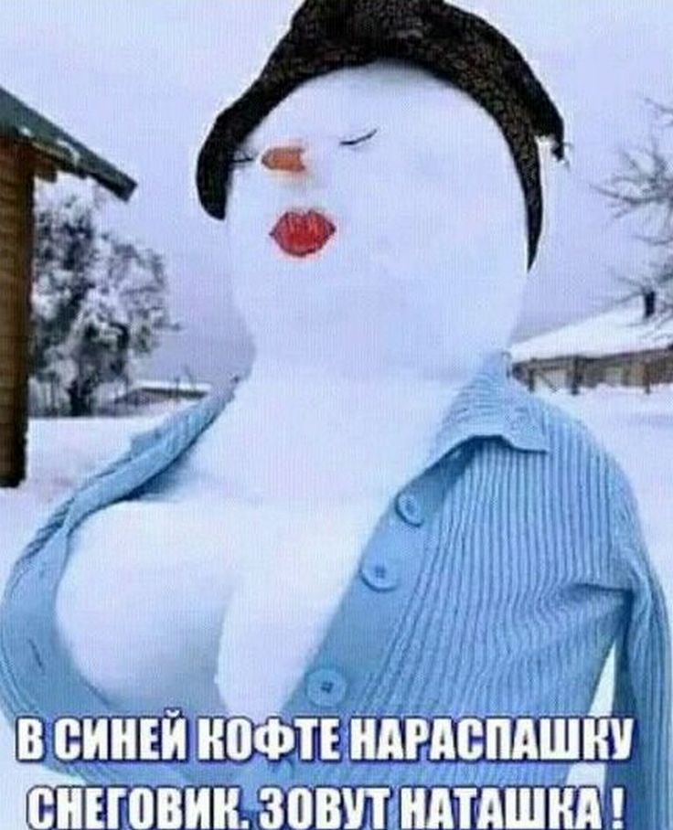В синей кофте на распашку снеговик. зовут Наташка!