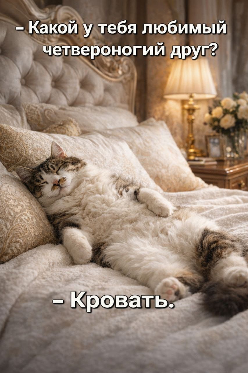 - Какой у тебя любимый четвероногий друг? - Кровать.