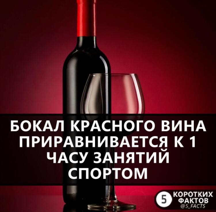 БОКАЛ КРАСНОГО ВИНА ПРИРАВНИВАЕТСЦ К 1 ЧАСУ ЗАНЯТИИ СПОРТОМ Ц КОРОТКИХ л ФАКТОВ 7 5_гАСТ