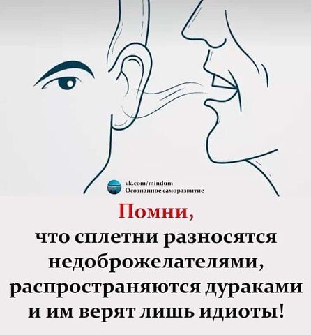 Помни что сплетни разносятся недоброжелателями распространяются дураками и им верят лишь идиоты
