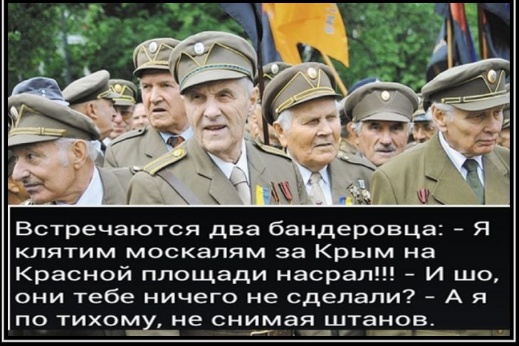 Встречаются два бандеровца Я клятим москапям за Крым на Красной площади насрал И шо они тебе ничего не сделали А я по тихом не снимая штанов т