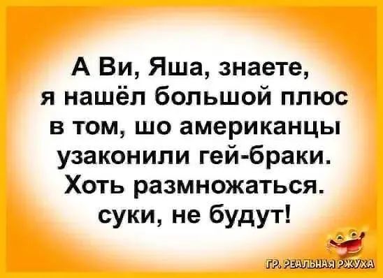 А Ви Яша знаете я нашёл большой плюс в том шо американцы узаконили гей браки Хоть размножаться суки не будут р 333