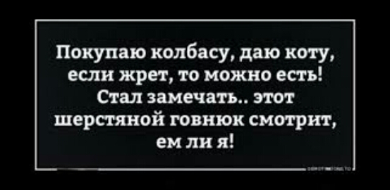 Покупаю колбасу даю коту если жрет то можно есть Стал замечать тт шерстяной говнюх смотрит ем ли я