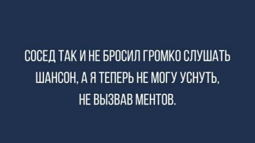 СОСЕД ТАК И НЕ БРПСИЛ ГРОМКО СЛУШАТЬ ШАНСОНА Я ТЕПЕРЬ НЕМОГУ УБНУТЬ НЕ ВЫЗВАВ МЕНТОВ