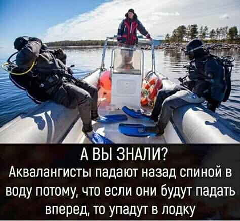 А ВЫ ЗНАЛИ Аквапангисты падают назад спиной в воду потомучто если они будут падать вперед то упадут в лодку
