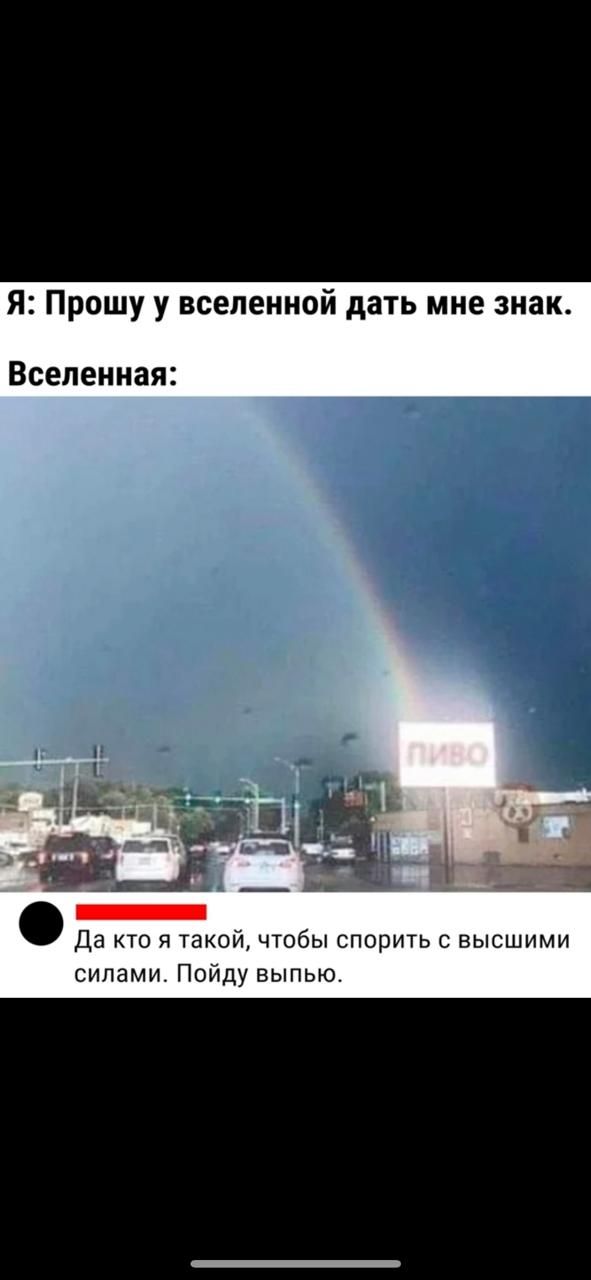 Я Прошу у вселенной дать мне знак Вселенная Да кто я такой чтобы спорить и высшими силами Понду выпью