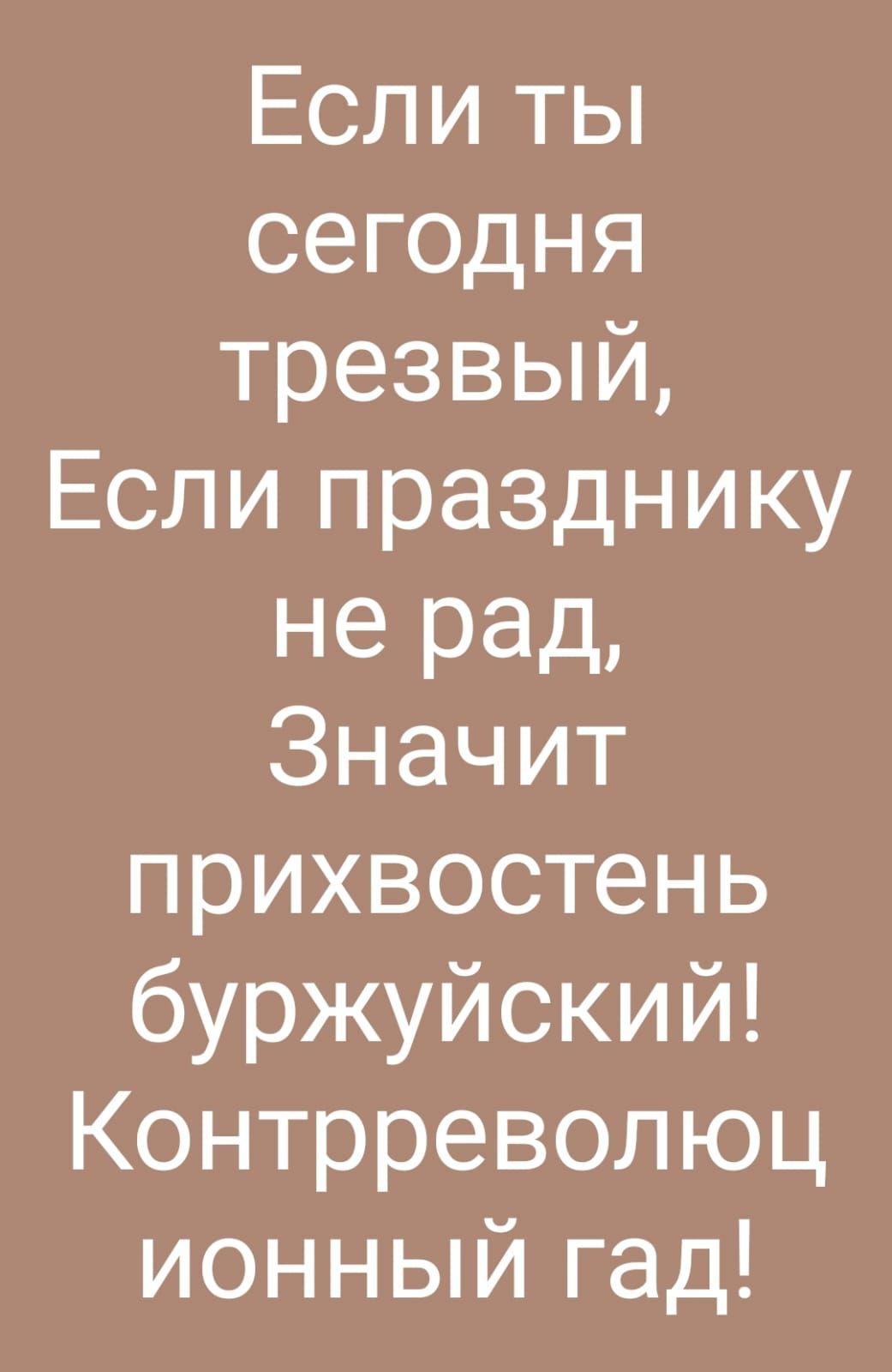 Если ты сегодня трезвый Если празднику не Рад Значит прихвостень буржуйский Контрреволюц ионный гад