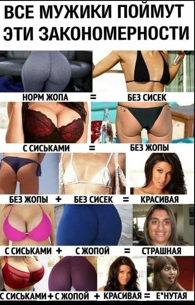 ВСЕ МУЖИКИ ПОЙМУТ ЭТИ ЗАКОНОМЕРНОСТИ НОРМ ЖОПА = СИСЬКИ + БЕЗ ЖОПЫ = КРАСИВАЯ