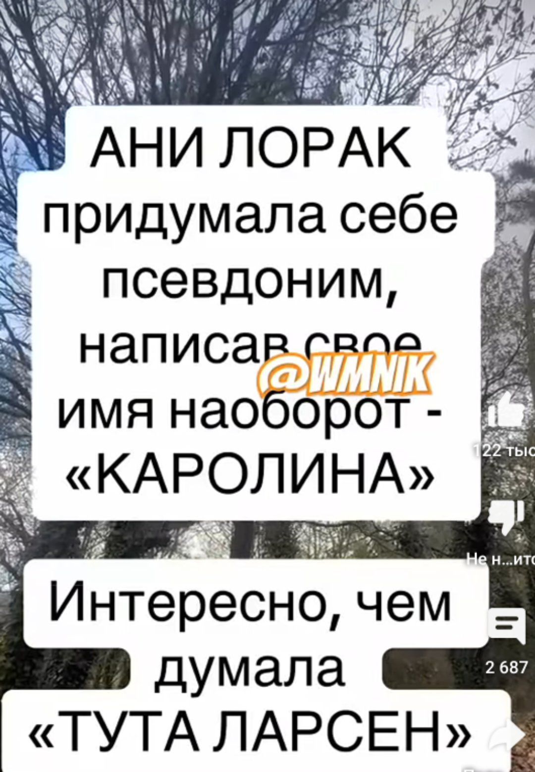 ды АНИ ЛОРАК _ придумала себе псевдоним написа имя нао р т КАРОЛИ НА думала ТУТА ЛАРСЕН