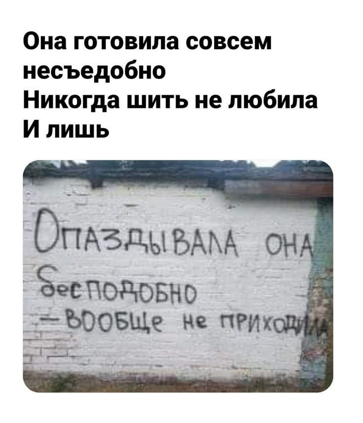 Она готовила совсем несъедобно Никогда шить не любила И лишь ОПАЗДЫБАМ о_н Ёесподовно ЁООБЩВ Не пгт