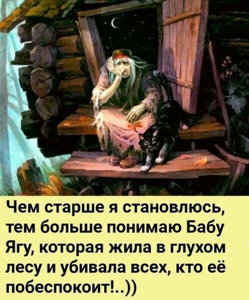 Чем старше я становлюсь тем больше понимаю Бабу Ягу которая жила в глухом лесу и убивала всех кто её побеспокоит