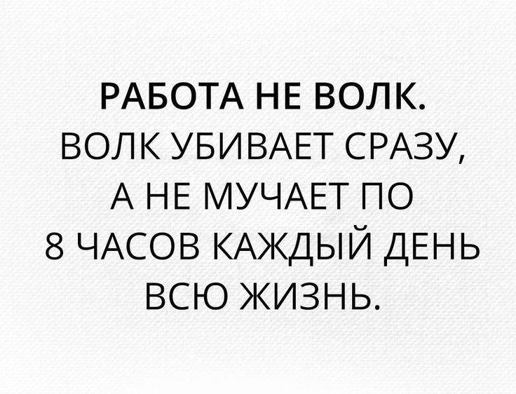 РАБОТА НЕ волк волк УБИВАЕТ СРАЗУ А НЕ МУЧАЕТ по 8 ЧАСОВ КАЖДЫЙ ДЕНЬ всю жизнь