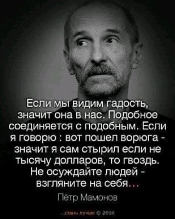 пбд ым Если я говорю вот пошел ворюга значит я сам стырил если не тысячу долларов то гвоздь Не осуждайте людей взгляните на себя Петр Маменов чл