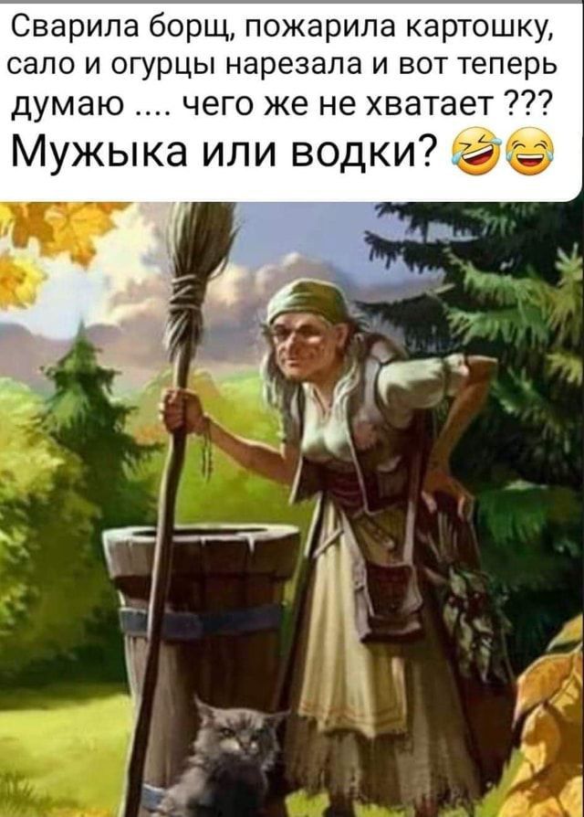 Сварипа борщ пожарила картошку СЕЛО И огурцы нарезапа И ВОТ теперь думаю чего же не хватает Мужыка или водки