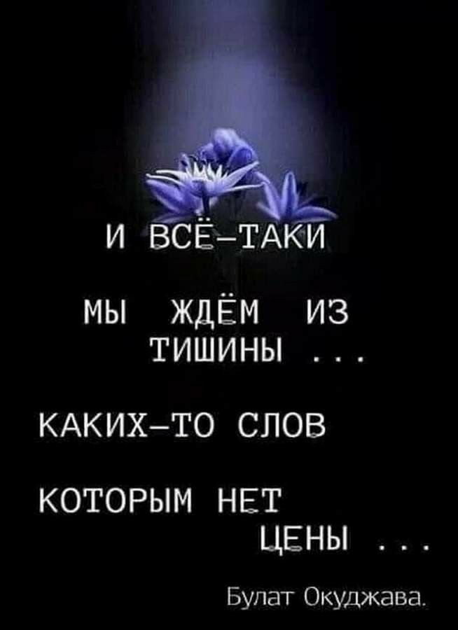 и ВСЁТАКИ мы ждЁм из тишины КАКИХ ТО СЛОВ КОТОРЫМ НЕТ ЦЕНЫ Булат Окуджава