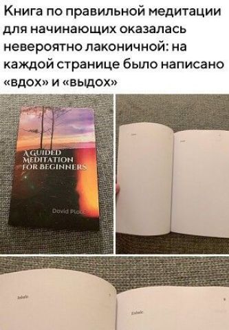 Книга по правильной медитации для начинающих оказалась невероятно лаконичной на каждой странице бьшо написано вдох и выдох мгтп и пыли