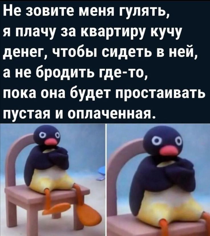 Не зовите меня гулять я плачу за квартиру кучу денег чтобы сидеть в ней а не бродить где то пока она будет простаивать пустая и оплаченная