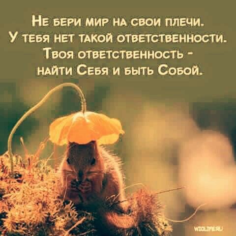 НЕ вери миг НА свои плечи У тввя нет тдкой ответственности Твоя ответственность итти Себя и БЫТЬ Собой