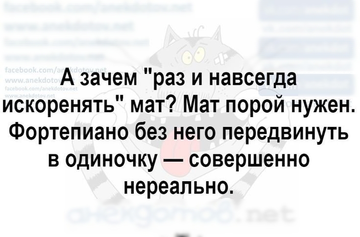 А зачем раз и навсегда искоренять мат Мат порой нужен Фортепиано без него передвинуть в одиночку совершенно нереально ц аиек _ пет