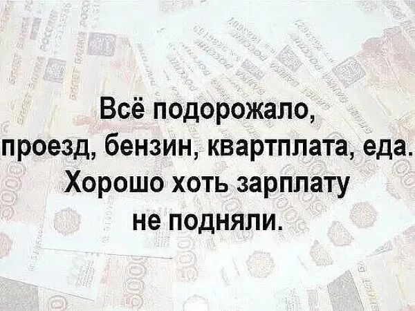 Всё подорожало проезд бензин квартплата еда Хорошо хоть зарплату не подняли