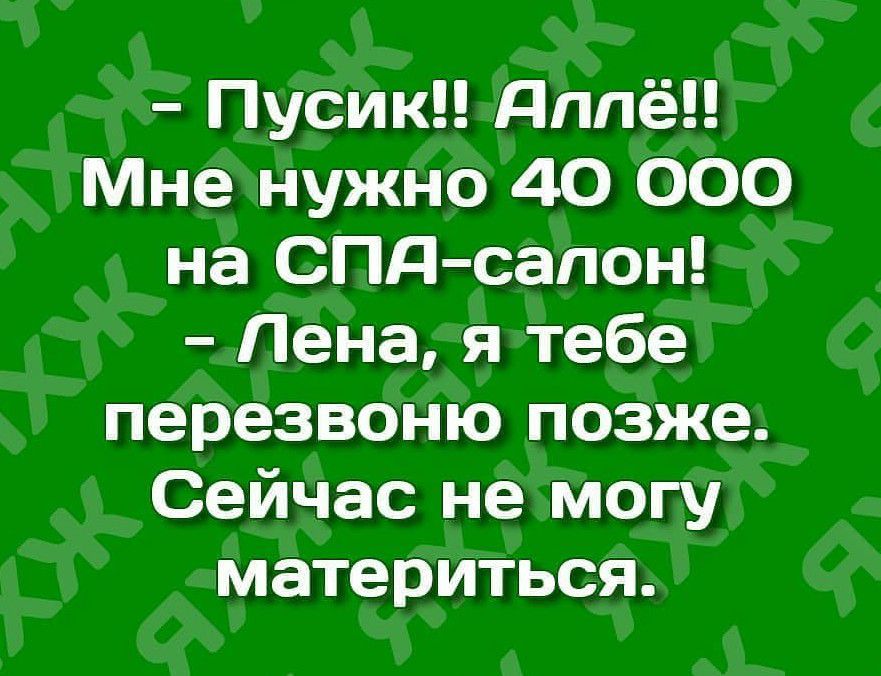 Пусик дппё Мне нужно 40 000 на спдсалон Пена я тебе перезвоню позже Сейчас не могу материться