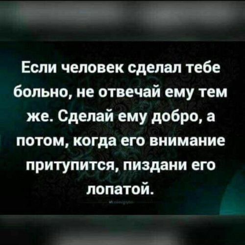 Если человек сделал тебе больно не отвечай ему тем же Сделай ему добро а потом когда его внимание притупится пиздани его лопатой
