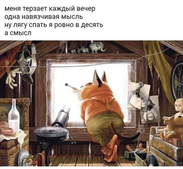 меня терзает каждый вечер одна навязчивая мысль ну пягу спать и ровно в десять а смысл