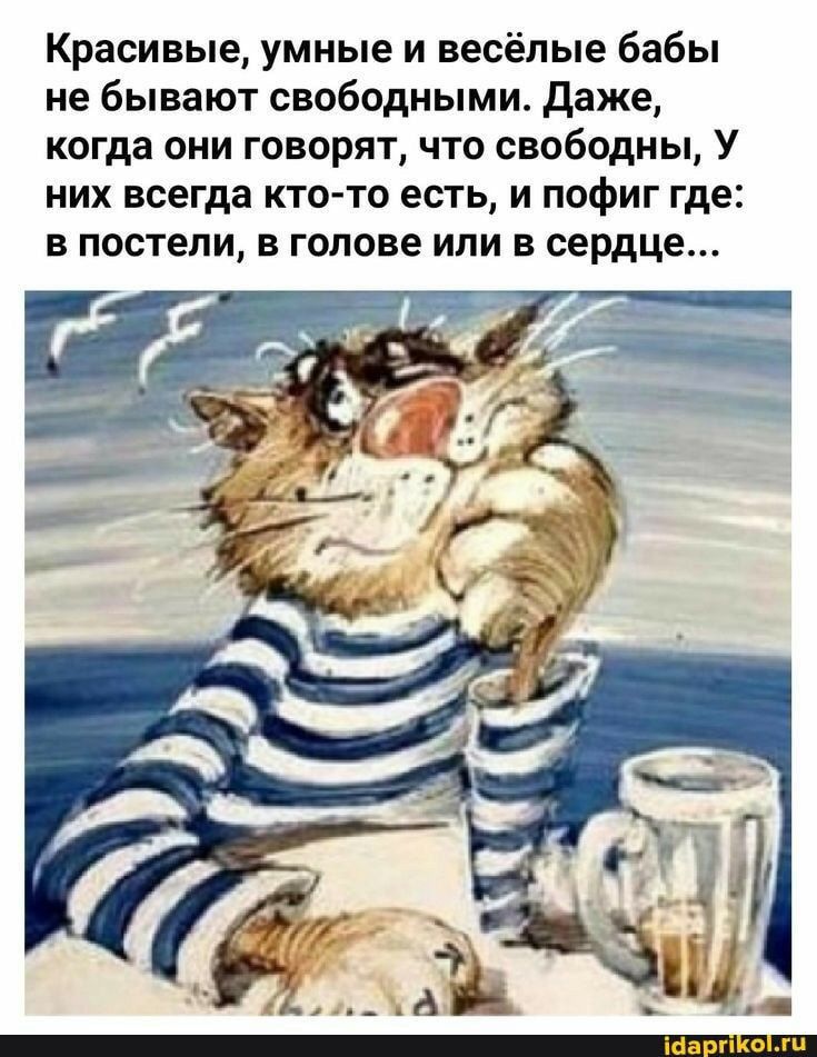 Красивые умные и весёлые бабы не бывают свободными даже когда они говорят что свободны У них всегда кто то есть и пофиг где В постели В ГОЛОВЕ или В сердце