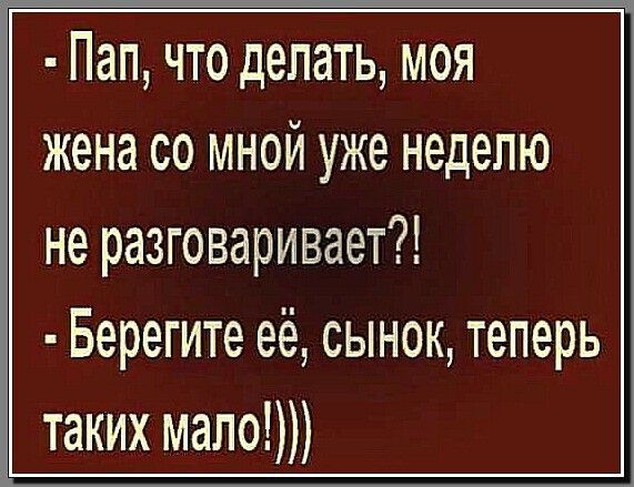 Пап что делать моя жена со мной уже неделю не разговаривает Берегите её сынок теперь таких мало