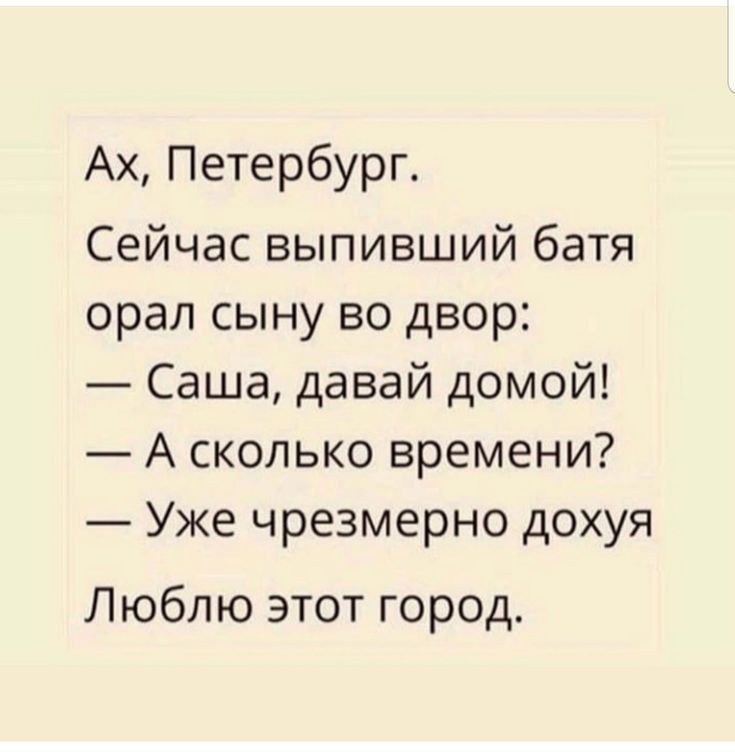 Ах Петербург Сейчас выпивший батя орал сыну во двор Саша давай домой А сколько времени Уже чрезмерно дохуя Люблю этот город